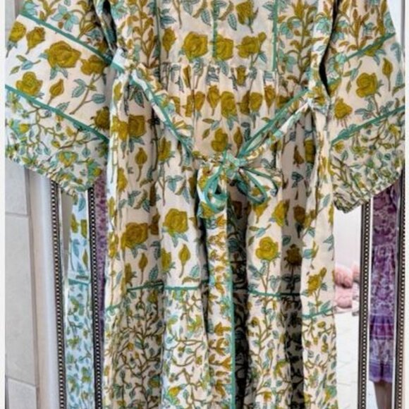 Brand new tuckernuck Sue Sartor yellow, green & white contrast print Dress - Picture 1 of 16